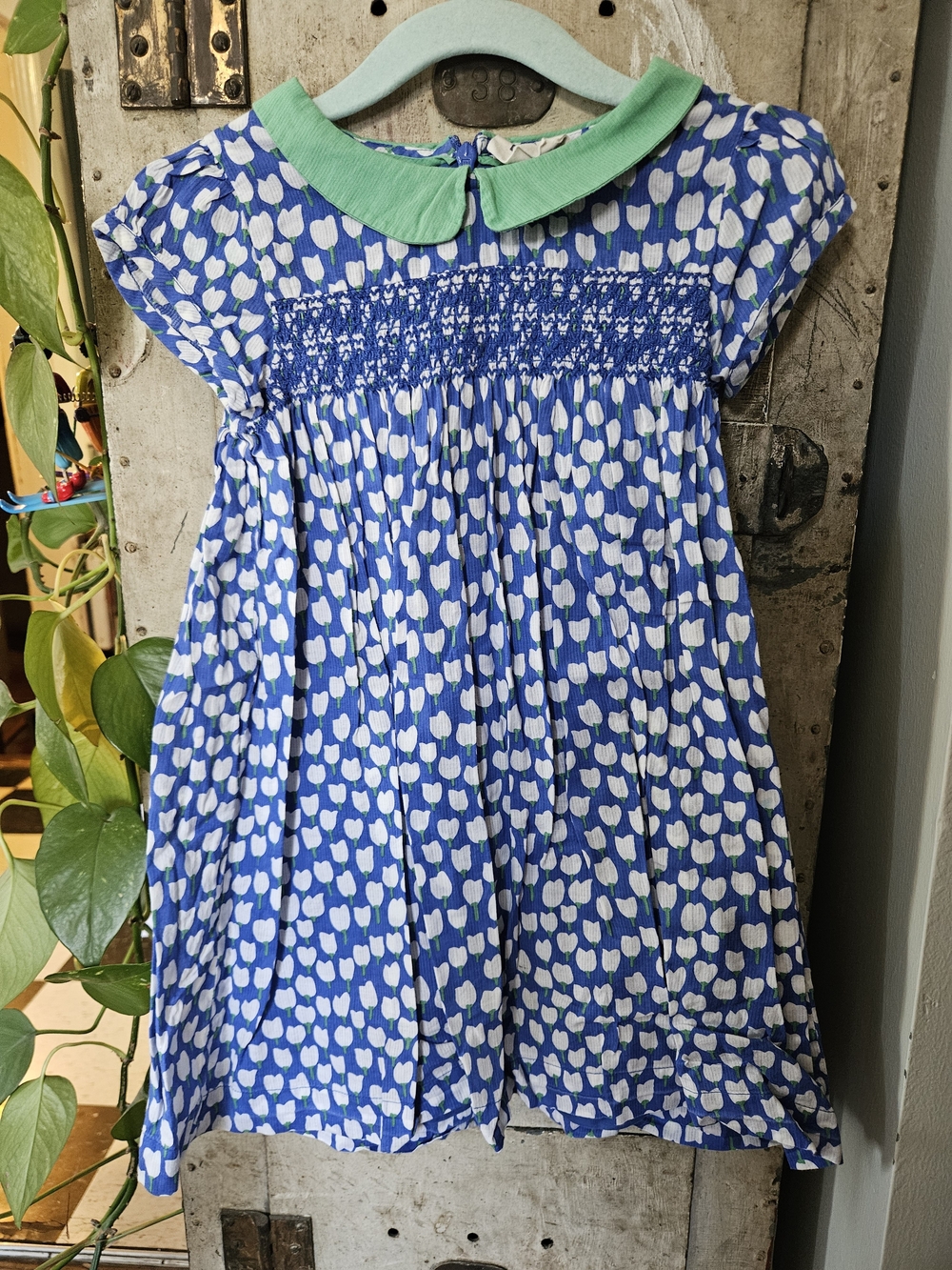 Mini Boden Blue and Mint Floral Smocked Casual Dress